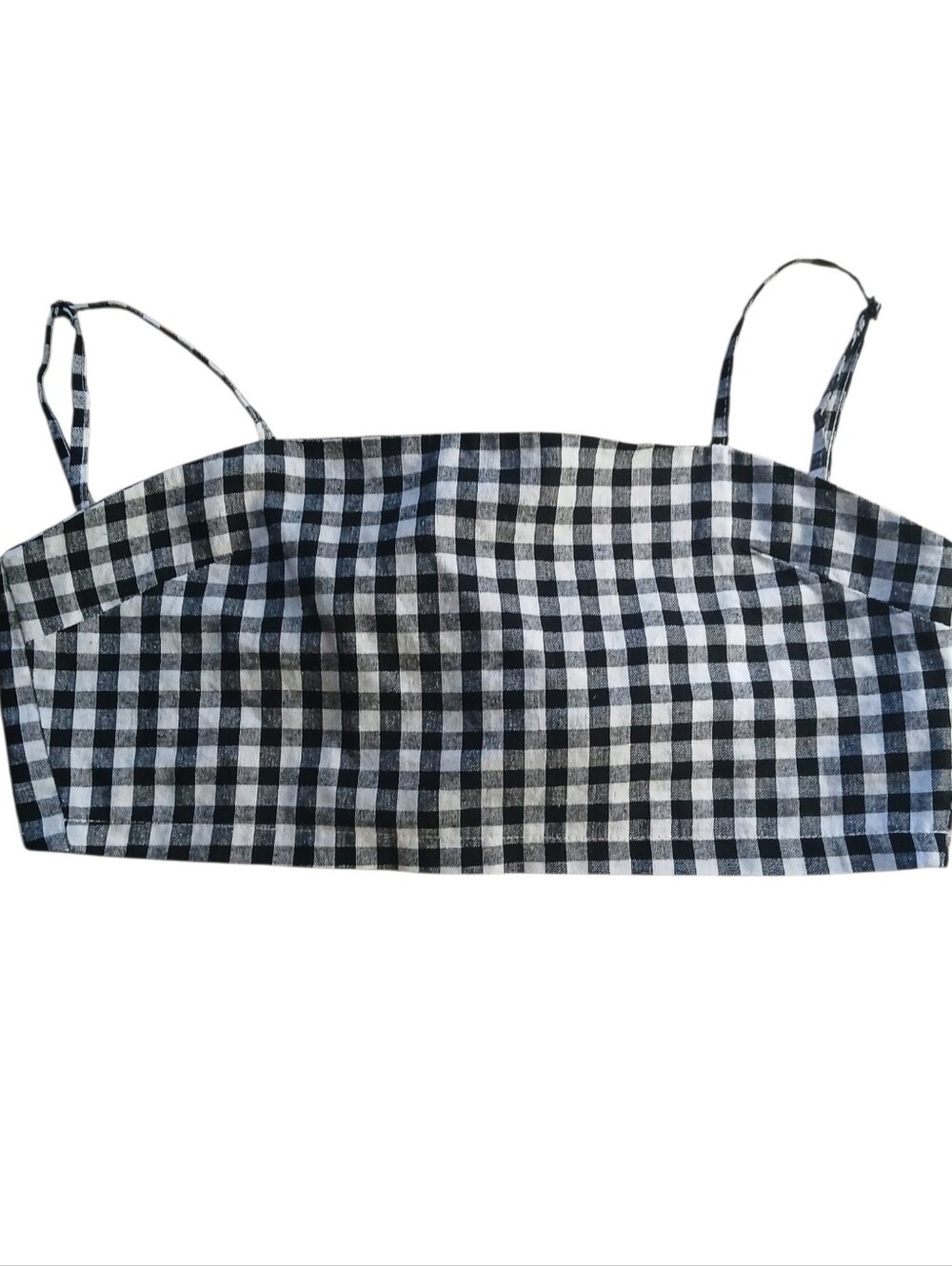 Black & White Gingham Crop Top Adjustable Spaghetti Straps And Tie Back Design